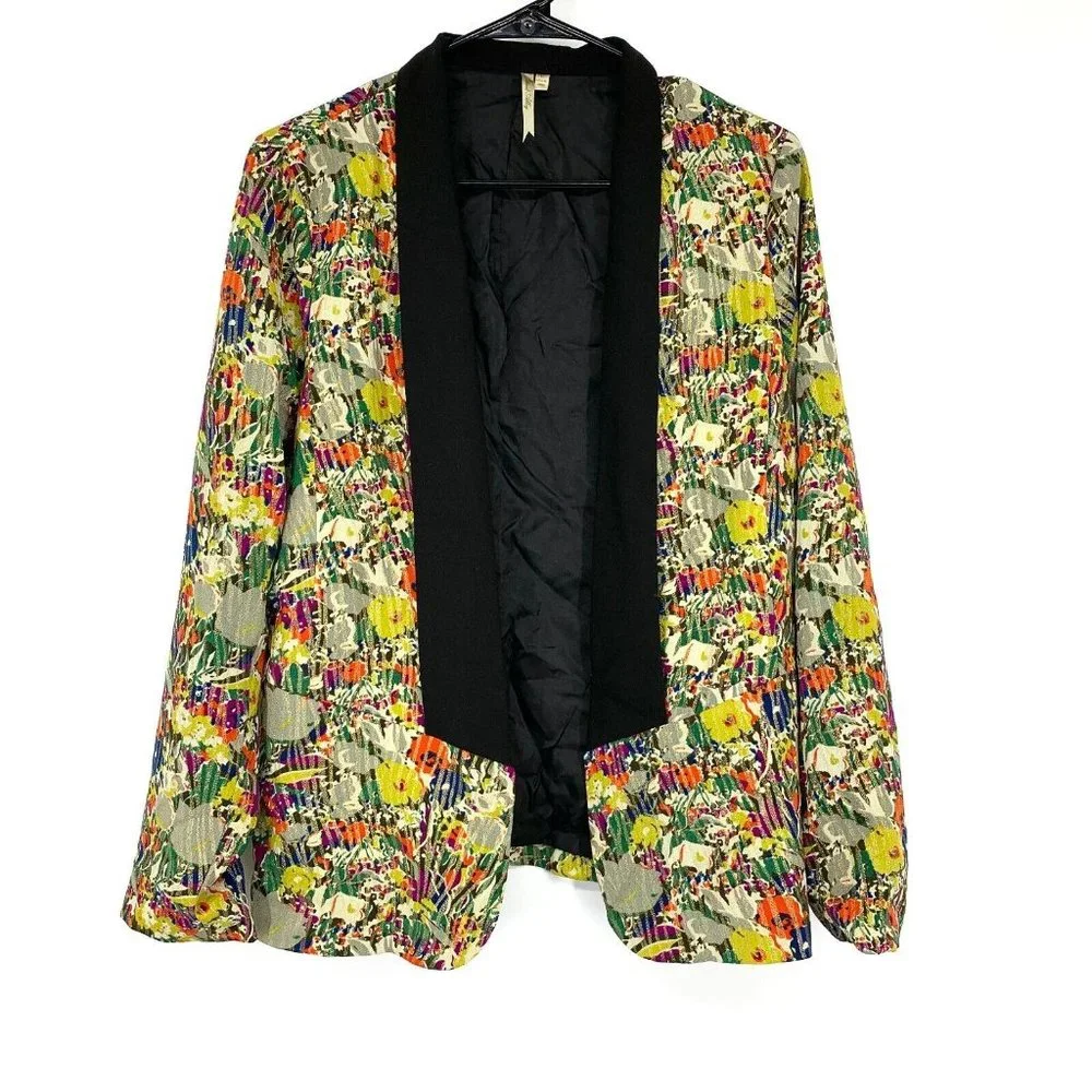 Petticoat Alley Blazer Jacket Floral Print Metallic Open Front